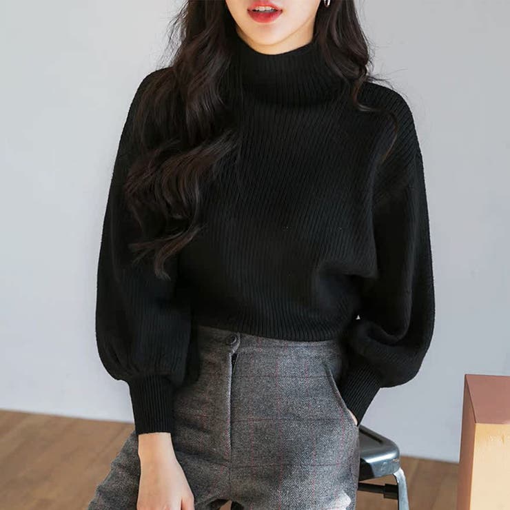 ブラック | ボリュームスリーブニットトップス | privatebeach