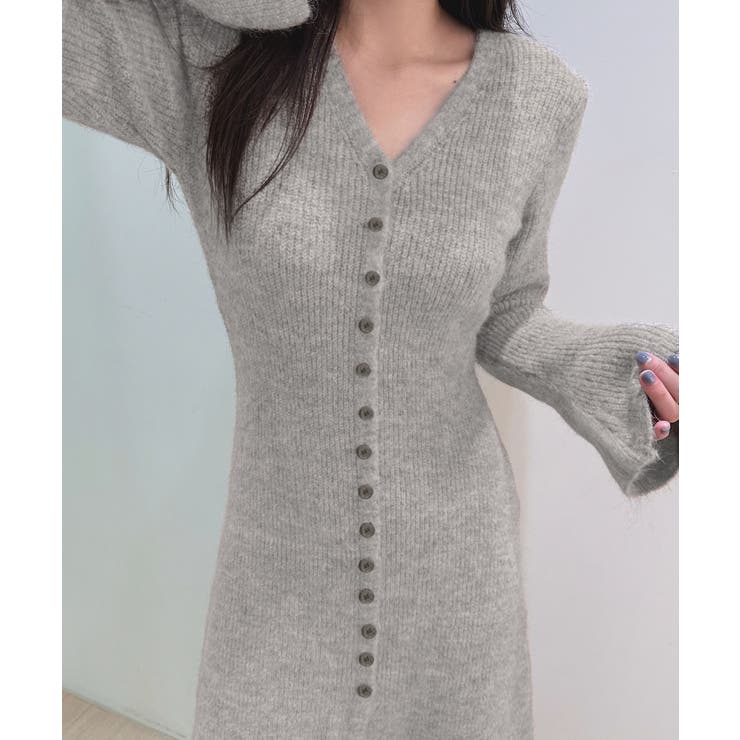 ライトグレー | Vネックニットロングワンピース | privatebeach