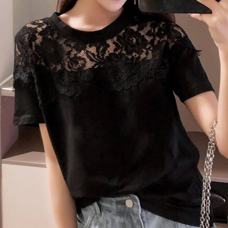 モチーフレース使いクルーネックTシャツ | privatebeach | 詳細画像5 