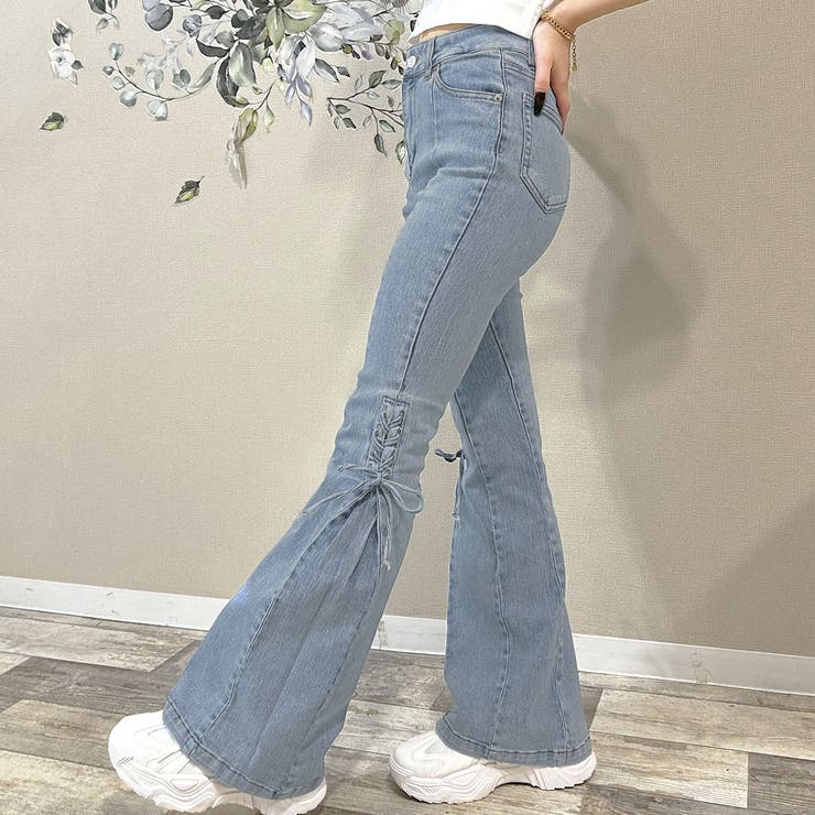 sculptor レース拼接ライトブルーフレアデニムパンツ 楽天市場】リサイクルデニムセンタープレスフレアパンツ