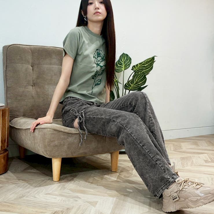 サイドリボンカットアウトハイウェストスリットデニムフレアパンツ | privatebeach | 詳細画像17 