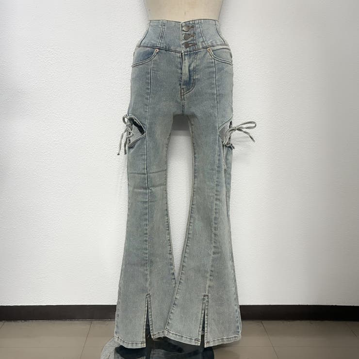 サイドリボンカットアウトハイウェストスリットデニムフレアパンツ | privatebeach | 詳細画像20 