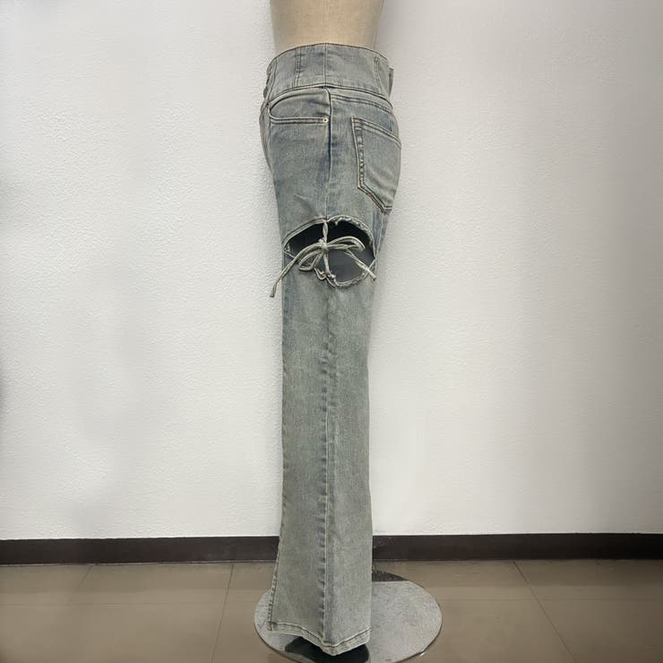 サイドリボンカットアウトハイウェストスリットデニムフレアパンツ | privatebeach | 詳細画像22 