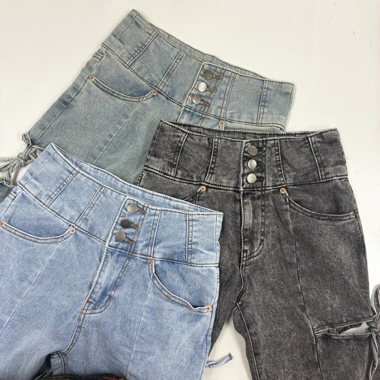 サイドリボンカットアウトハイウェストスリットデニムフレアパンツ | privatebeach | 詳細画像24 