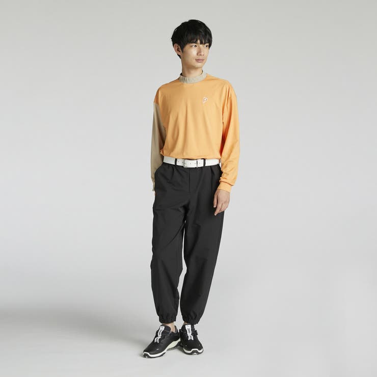 メンズ ゴルフ PC ストレッチ アシンメトリー CB P ロゴ 長袖 シャツ