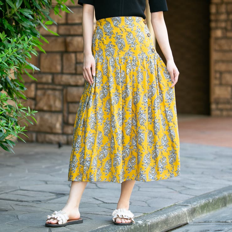 ペイズリー柄ハイウエストギャザースカート[品番：PPNW0000358  