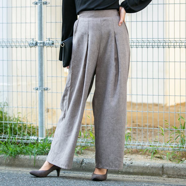 ソフトライスコールテン ボックスタック入りハイウエストワイドパンツ