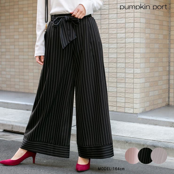 ストライプ 裾ボーダー共生地ベルト付き裾太ワイドパンツ 品番 Ppnw Pumpkin Port パンプキンポート のレディースファッション通販 Shoplist ショップリスト