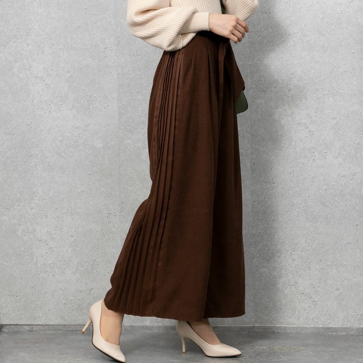 再販！】サイドプリーツ ワイドパンツ[品番：PPNW0002920]｜Pumpkin