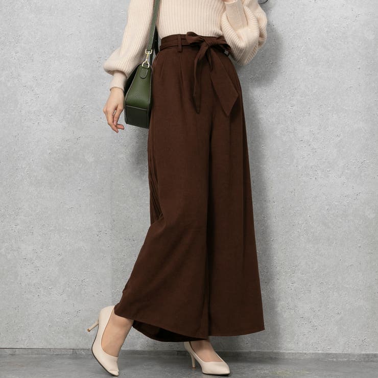 再販！】サイドプリーツ ワイドパンツ[品番：PPNW0002920]｜Pumpkin