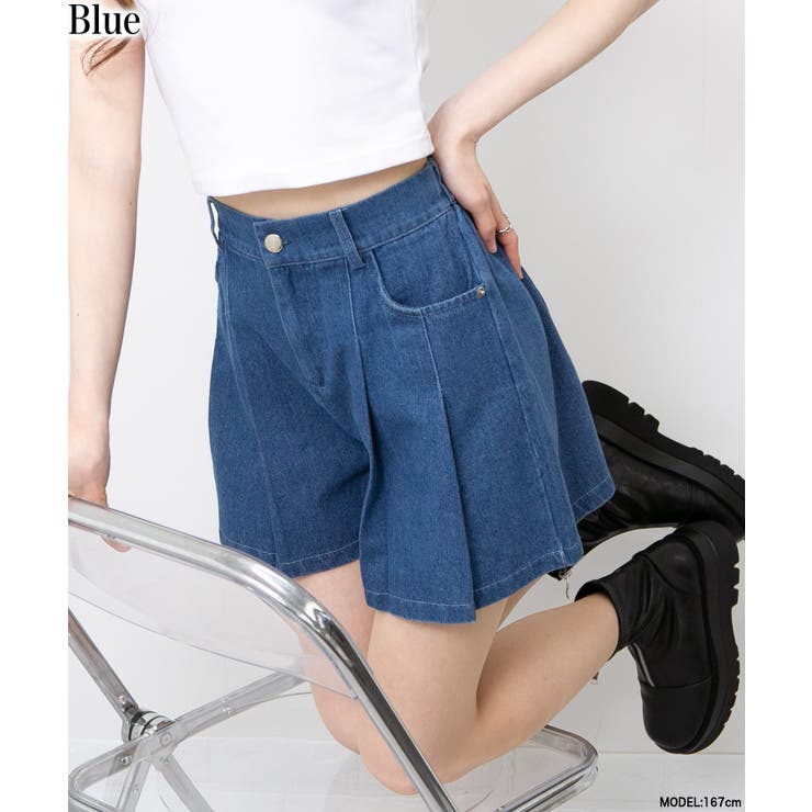 fanostudios アシメトリープリーツデニムキュロットパンツ fanostudios アシメトリープリーツデニムキュロットパンツ