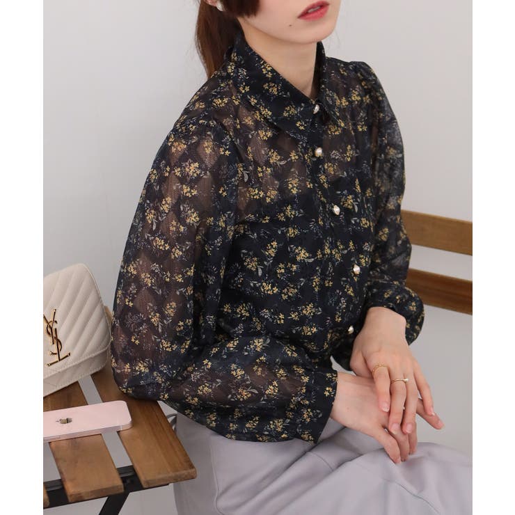 小花柄 裾シャーリング クロップド丈 長袖ブラウス | Pumpkin  Port | 詳細画像11 