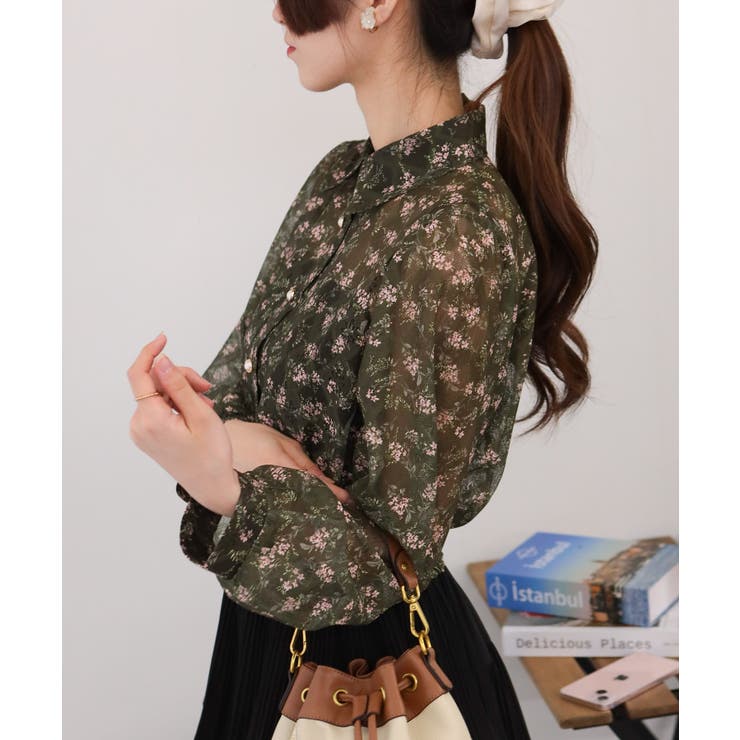 小花柄 裾シャーリング クロップド丈 長袖ブラウス | Pumpkin  Port | 詳細画像23 