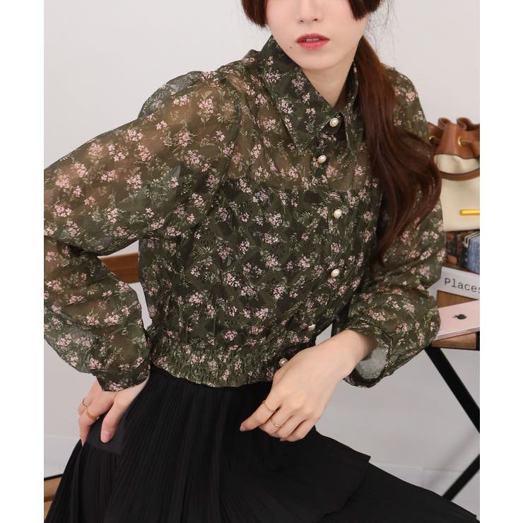 小花柄 裾シャーリング クロップド丈 長袖ブラウス | Pumpkin  Port | 詳細画像26 