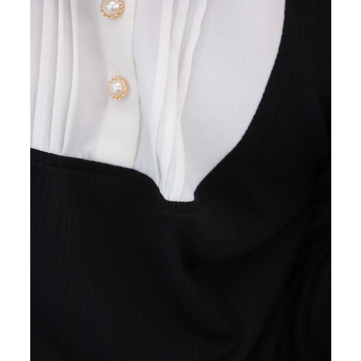 サテンリボンブラウス+リブカットソードッキング 長袖トップス | Pumpkin  Port | 詳細画像30 