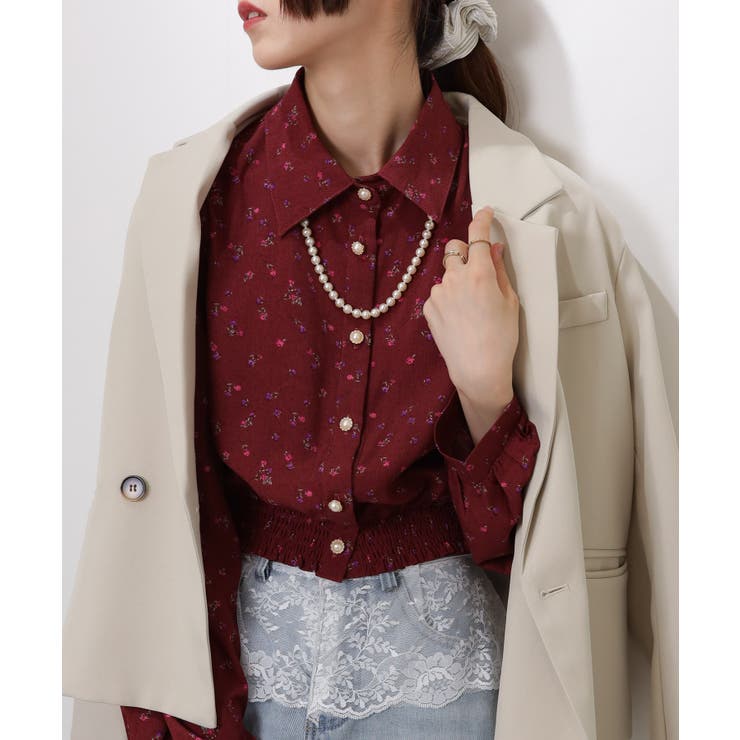 ドット＆花柄 裾シャーリング 長袖 ブラウス | Pumpkin  Port | 詳細画像13 