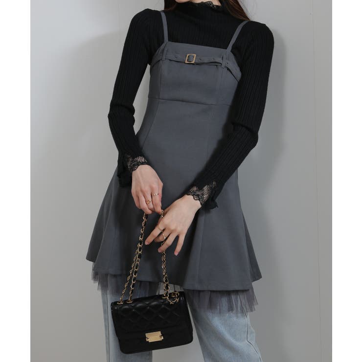 裾チュールレース ベルト付 ミニチュニックワンピース | Pumpkin  Port | 詳細画像10 