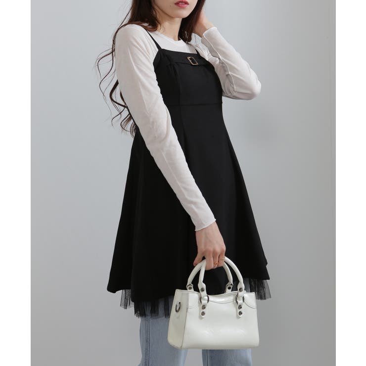 裾チュールレース ベルト付 ミニチュニックワンピース | Pumpkin  Port | 詳細画像14 