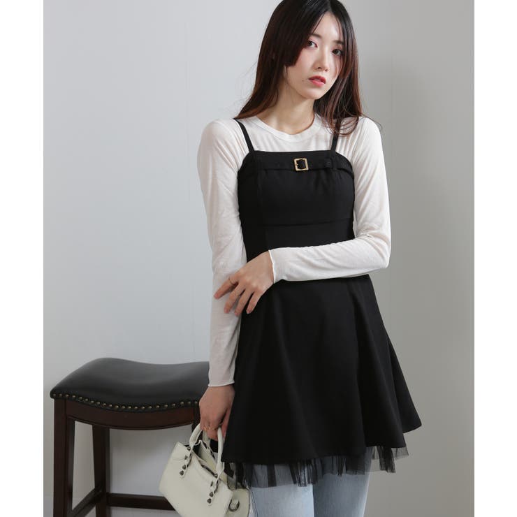 裾チュールレース ベルト付 ミニチュニックワンピース | Pumpkin  Port | 詳細画像19 