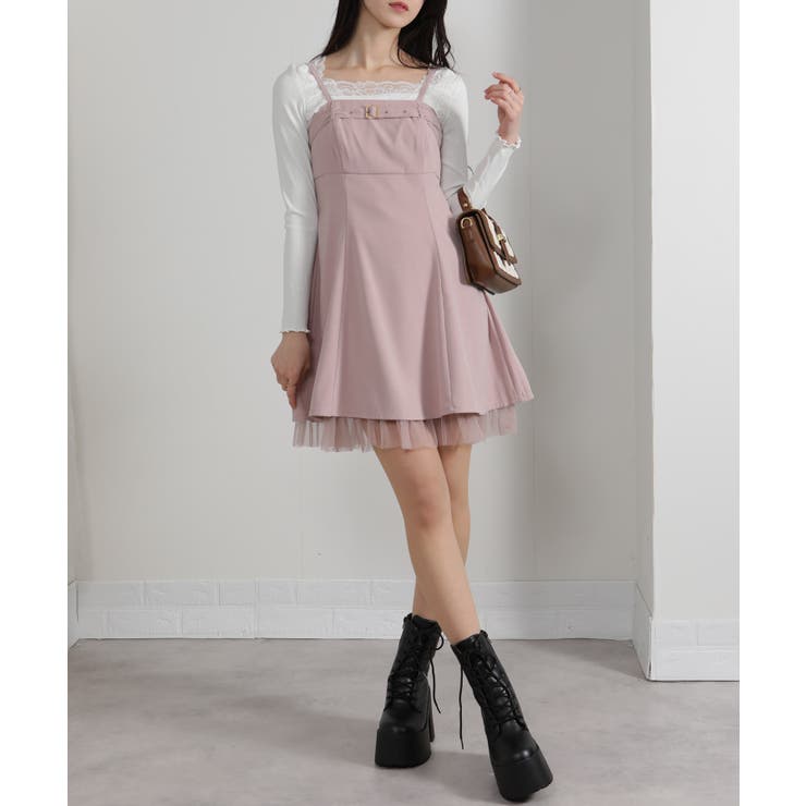 裾チュールレース ベルト付 ミニチュニックワンピース | Pumpkin  Port | 詳細画像46 