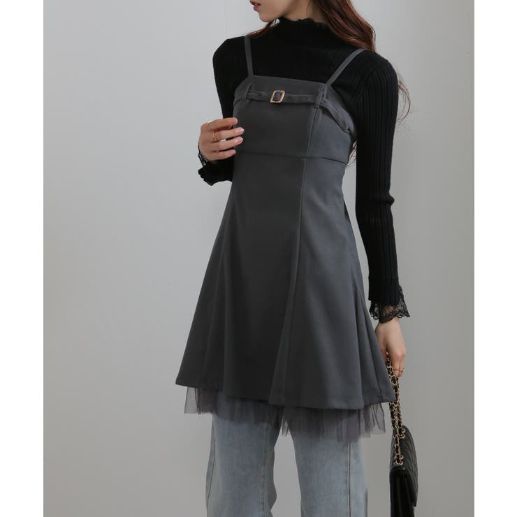 裾チュールレース ベルト付 ミニチュニックワンピース | Pumpkin  Port | 詳細画像6 