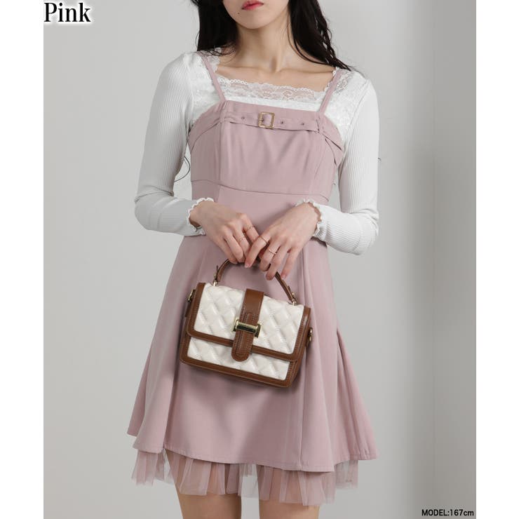 ピンク | 裾チュールレース ベルト付 ミニチュニックワンピース | Pumpkin  Port