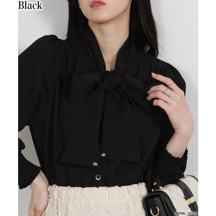 ブラック | ゴールドプレート ボウタイリボン ブラウス | Pumpkin  Port