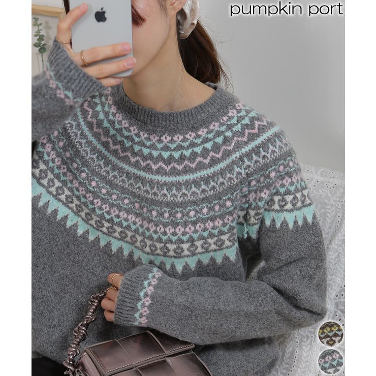 カラフルカラー ノルディック柄 ニット | Pumpkin  Port | 詳細画像1 