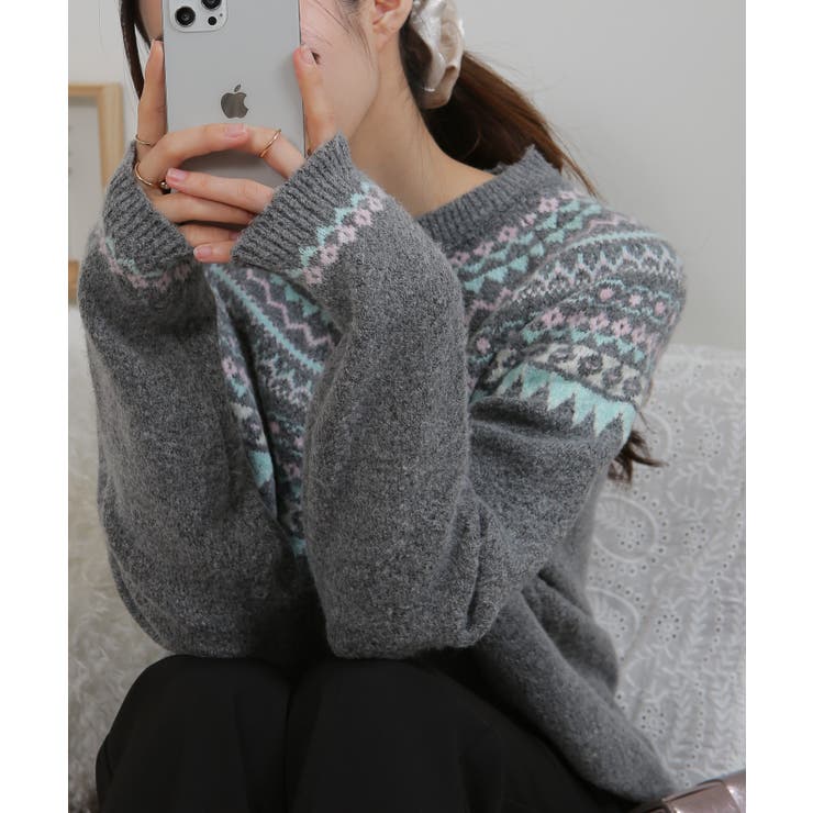 カラフルカラー ノルディック柄 ニット | Pumpkin  Port | 詳細画像3 