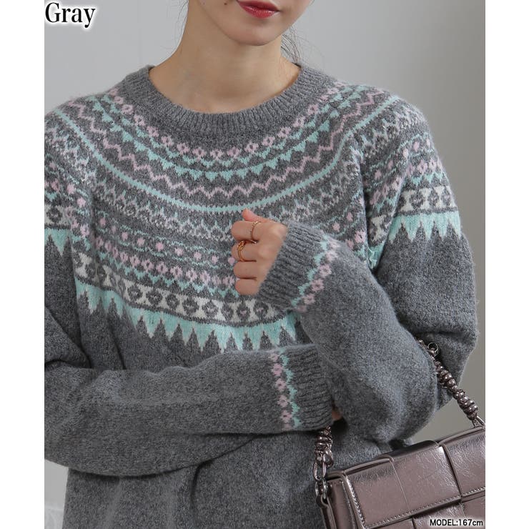 グレー | カラフルカラー ノルディック柄 ニット | Pumpkin  Port