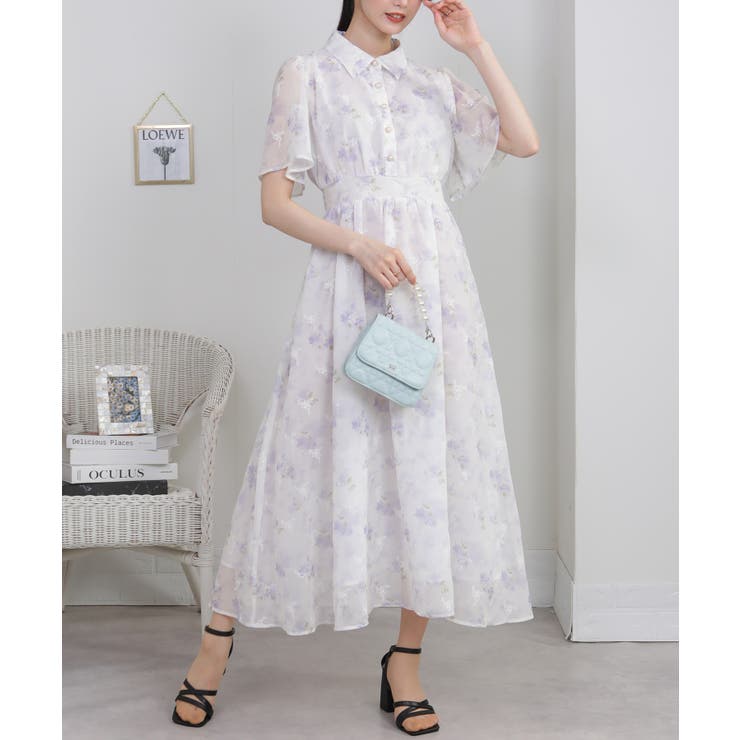 シアー花柄 フレア袖 ロングワンピース | Pumpkin  Port | 詳細画像18 