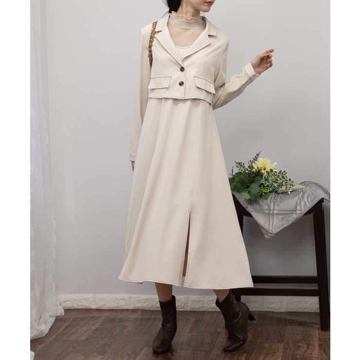 2点セット ショートジャケット+キャミワンピース セットアップ[品番