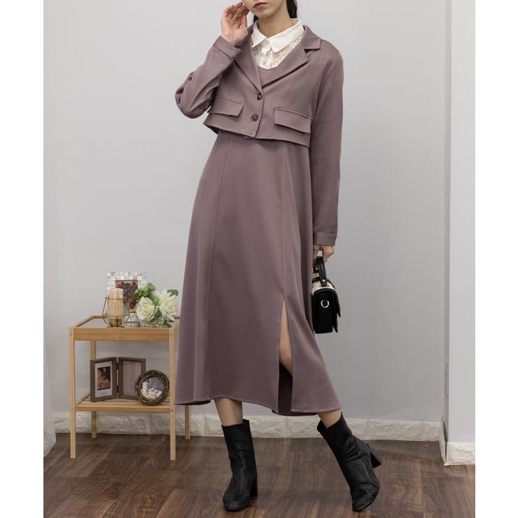 2点セット ショートジャケット+キャミワンピース セットアップ[品番