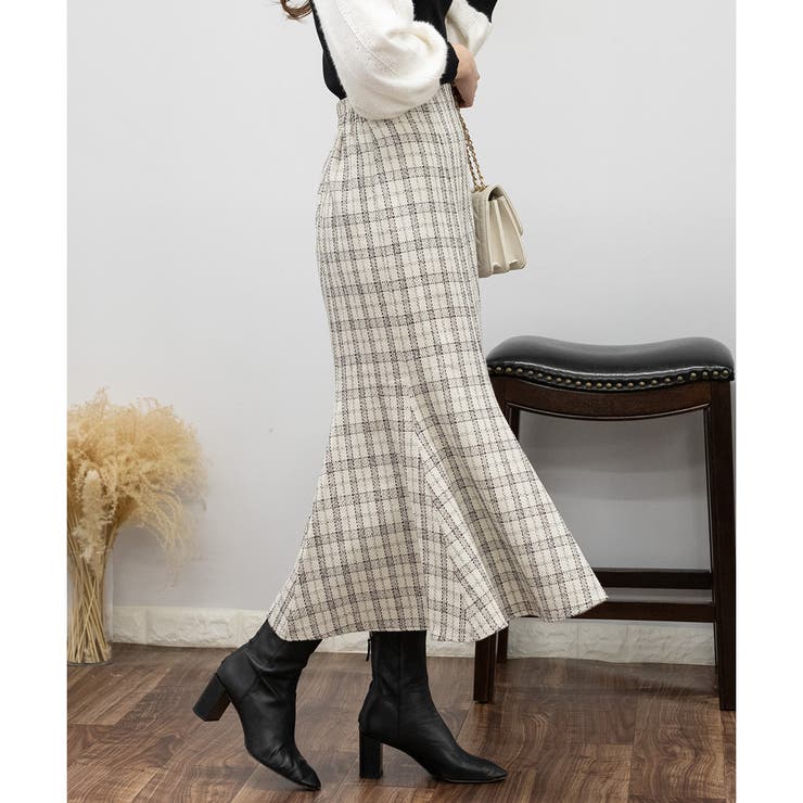大人めツィードチェック マーメイドロングスカート | Pumpkin  Port | 詳細画像5 