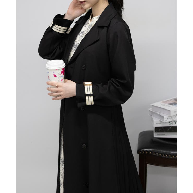 サイドプリーツ切替 ロングトレンチコート[品番：PPNW0004158