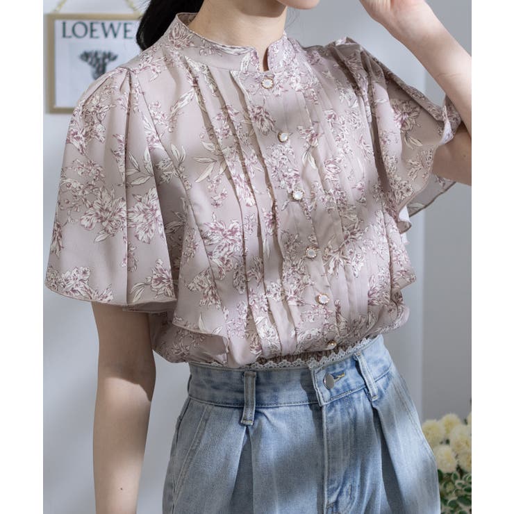 パールボタン ピンタック フレア袖 クロップド ブラウス | Pumpkin  Port | 詳細画像10 