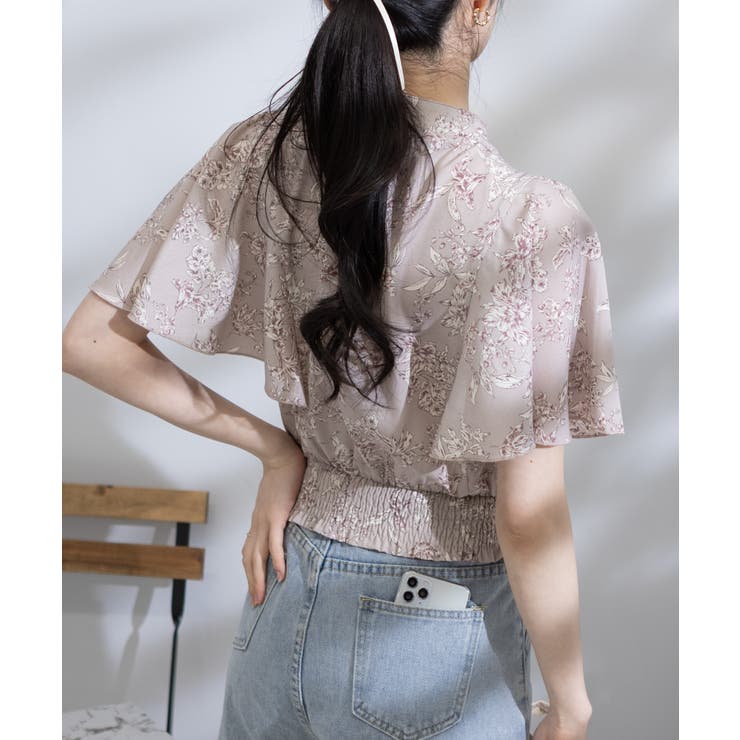 パールボタン ピンタック フレア袖 クロップド ブラウス | Pumpkin  Port | 詳細画像15 