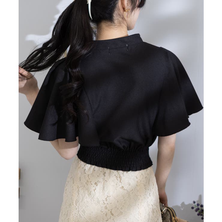 パールボタン ピンタック フレア袖 クロップド ブラウス | Pumpkin  Port | 詳細画像21 