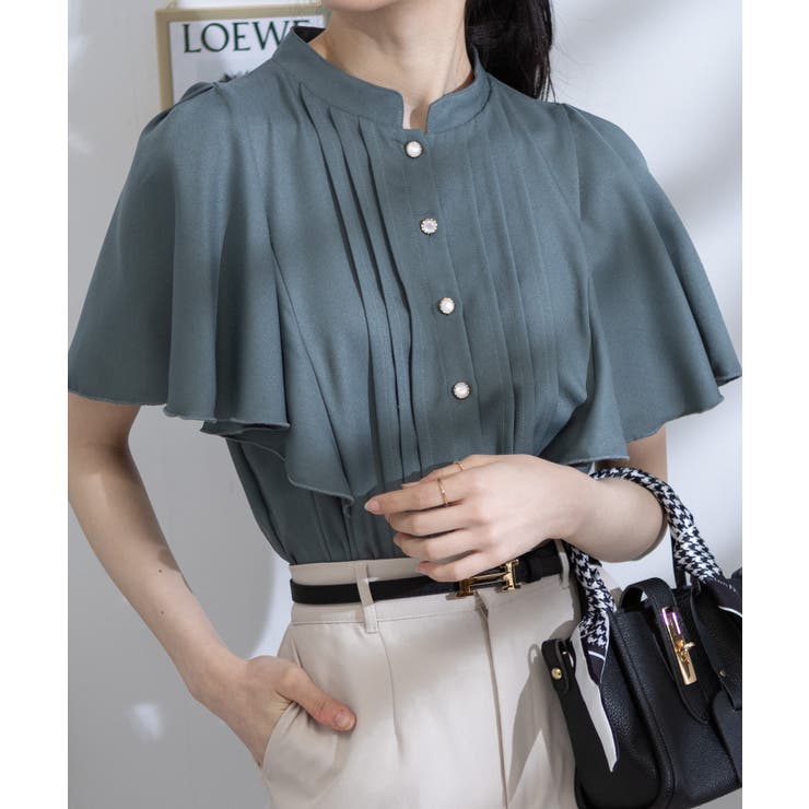 パールボタン ピンタック フレア袖 クロップド ブラウス | Pumpkin  Port | 詳細画像22 