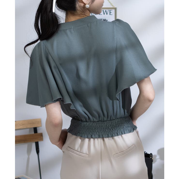 パールボタン ピンタック フレア袖 クロップド ブラウス | Pumpkin  Port | 詳細画像27 