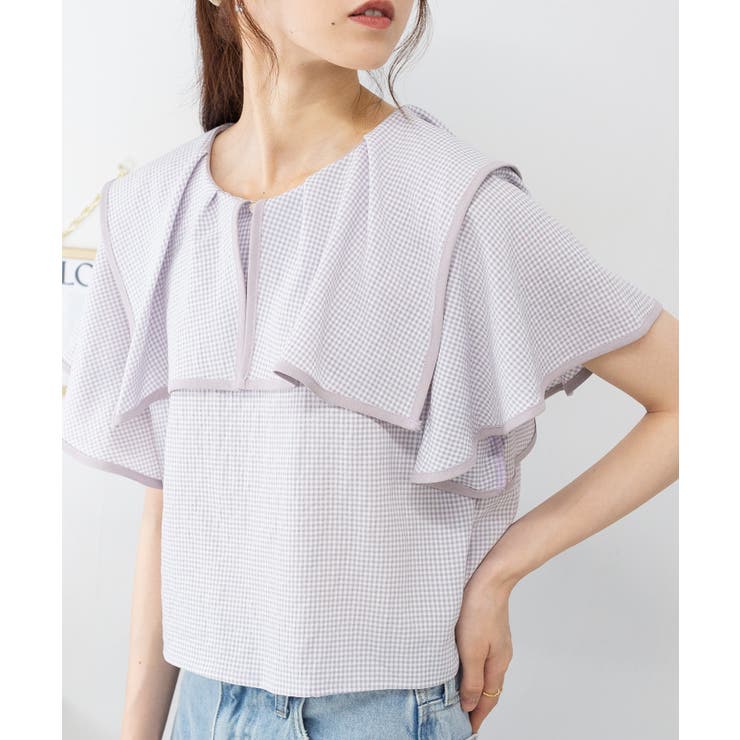 Green Parks WEARS ギンガムチェックレース付フレアブラウスB