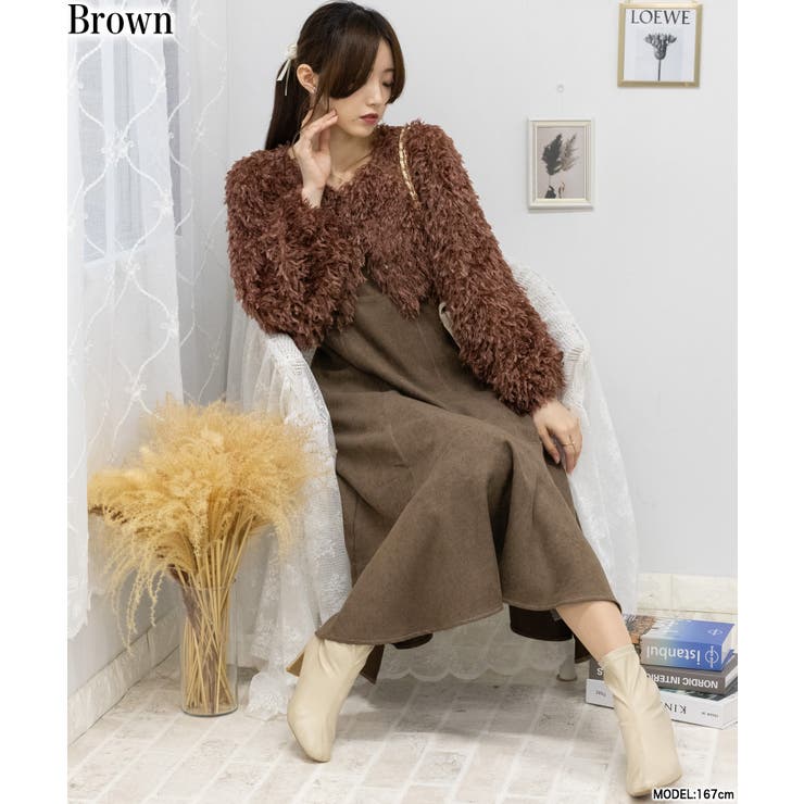 ボリュームカーデ+キャミワンピース セットアップ[品番：PPNW0004477