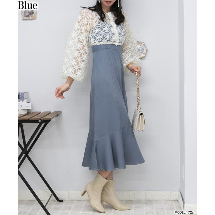 花柄ラッセルカーデ+キャミワンピースセットアップ[品番