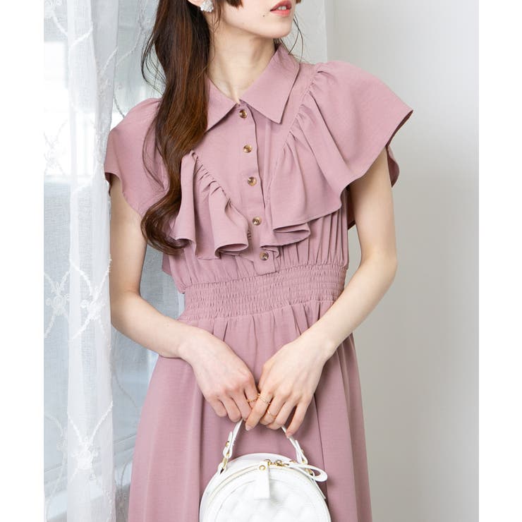 RE ARRIVAL/再入荷 フリル襟付き ハイウエスト ロングワンピース[品番：PPNW0004760 ワンピース