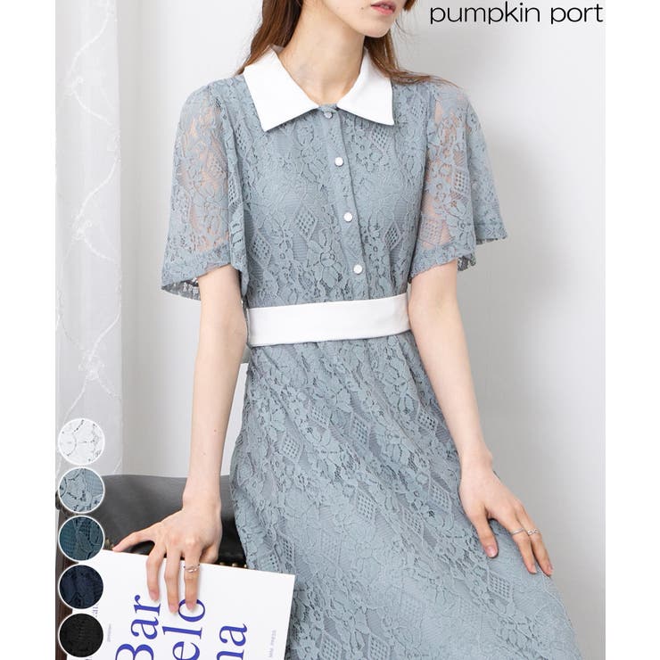 レース地 リボンベルト付 半袖 ワンピース | Pumpkin  Port | 詳細画像1 