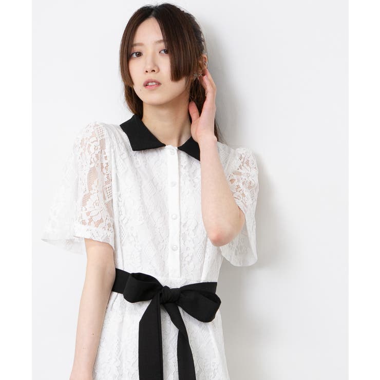 レース地 リボンベルト付 半袖 ワンピース | Pumpkin  Port | 詳細画像19 