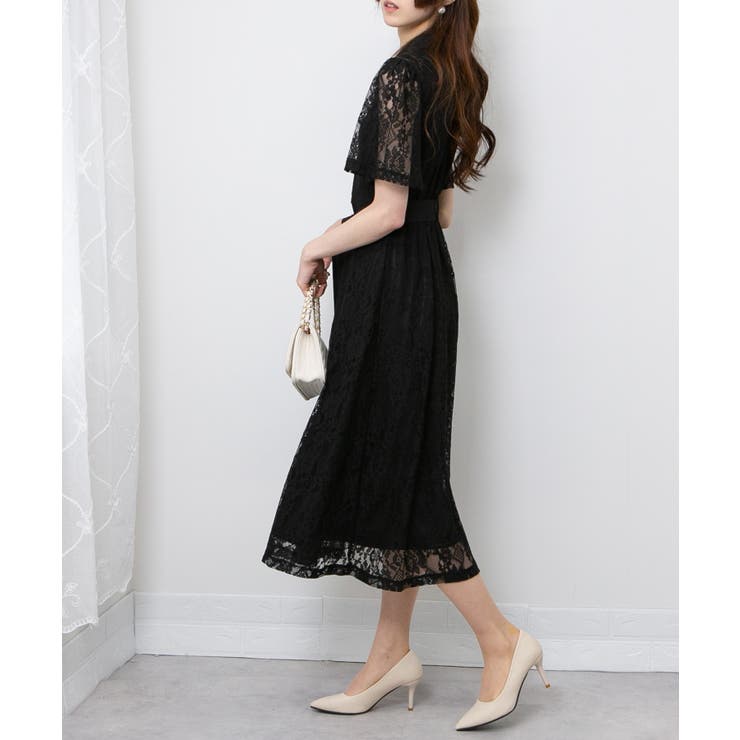 レース地 リボンベルト付 半袖 ワンピース | Pumpkin  Port | 詳細画像6 