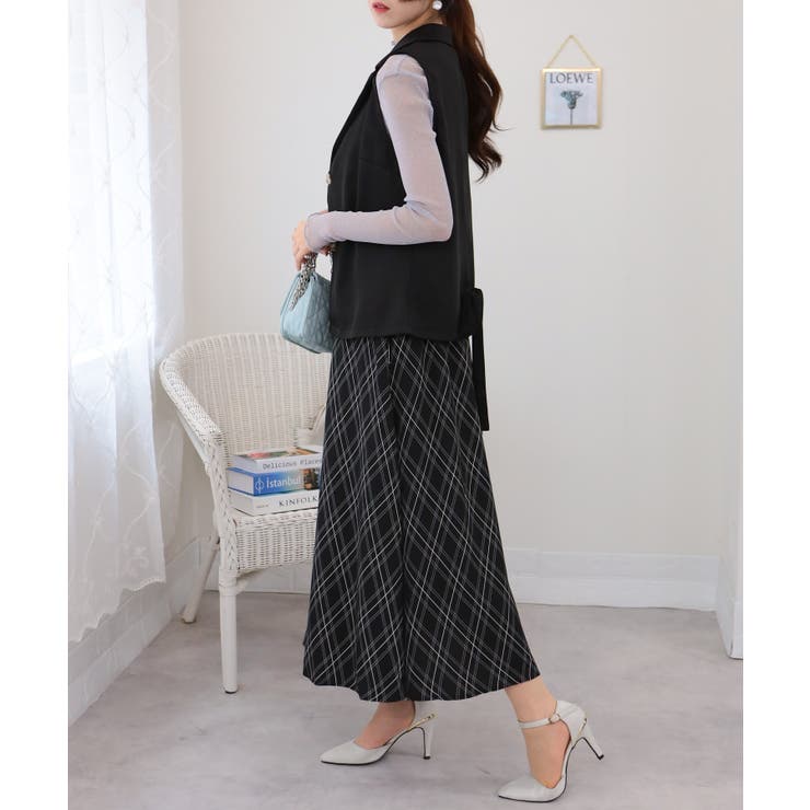 2点セット ロングベスト+バイアス柄チェック キャミワンピース | Pumpkin  Port | 詳細画像16 