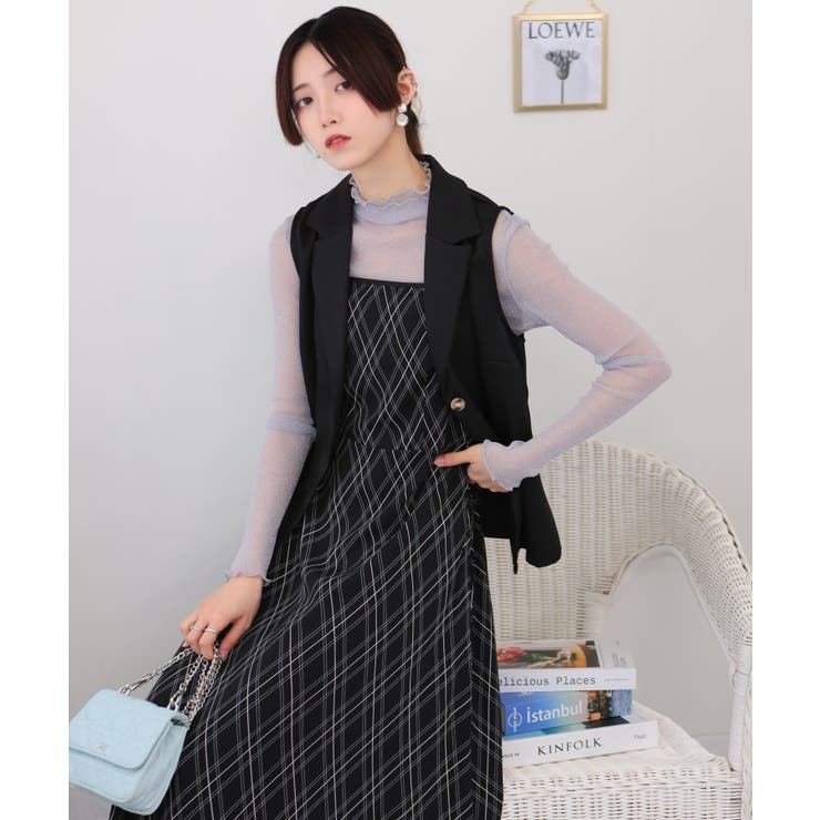 2点セット ロングベスト+バイアス柄チェック キャミワンピース | Pumpkin  Port | 詳細画像19 