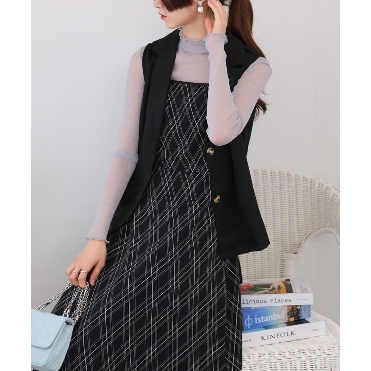 2点セット ロングベスト+バイアス柄チェック キャミワンピース | Pumpkin  Port | 詳細画像20 